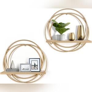 NIB Oakrain Small Floating Shelves, Set of 2, 11" Gold Wall Mounted Metal